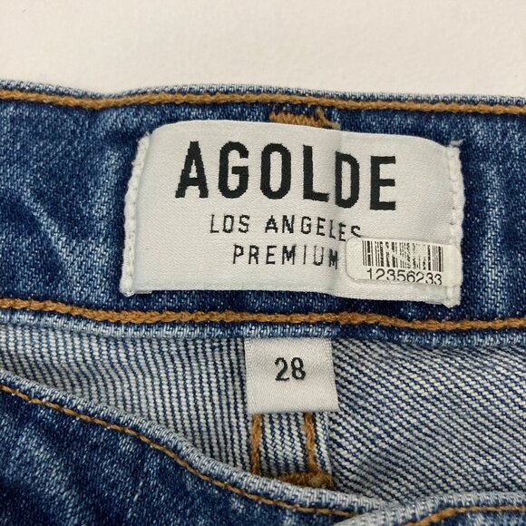 Agolde Nico High Rise Slim Fit Jeans Size 28 Button Fly Blue Cotton Stretch - Picture 8 of 11